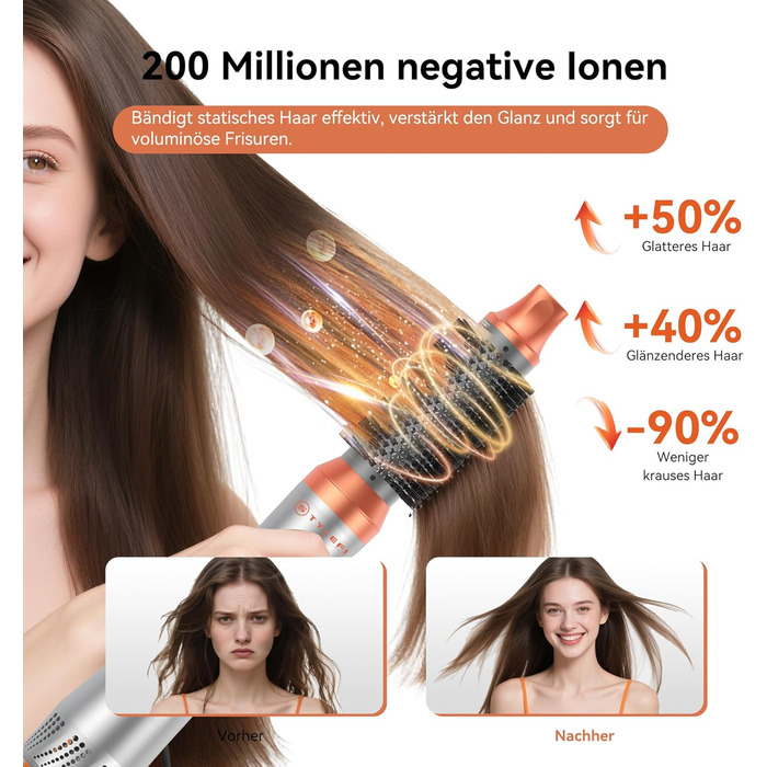 Фен-щітка Air Styler 5-в-1: стайлер, локони, об'єм, сушка, випрямлення. Потужність 800W, для жінок, помаранчевий колір