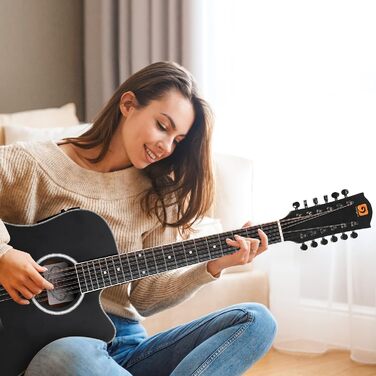 Електроакустична гітара Vangoa 41 дюйм, 12-струнна, чорна, з підсилювачем та 4-х смуговим еквалайзером