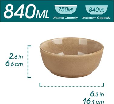 Набір мисок vancasso ANYA для 6 осіб: 6 мисок з кераміки, 16.1 см, стійкі до подряпин, 840 мл, для мікрохвильової печі та посудомийної машини (карамель)