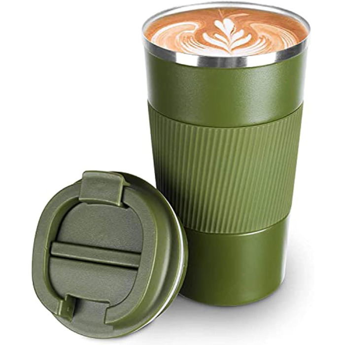 Термокружка-термос із нержавіючої сталі, 510 мл, зелена, з подвійними стінками, для напоїв, з кришкою, для подорожей, авто