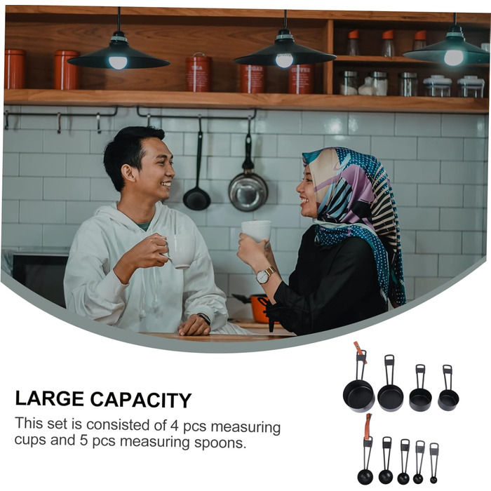 Cabilock 3-Piece Stainless Steel Measuring Cups Measuring Spoons Milk Scoop Measuring Spoons Baking Kitchen Helpers Set Cooking Utensil Set Scoop Stainless Steel Rice Scoop Stainless Steel Black 9 Pieces * 3