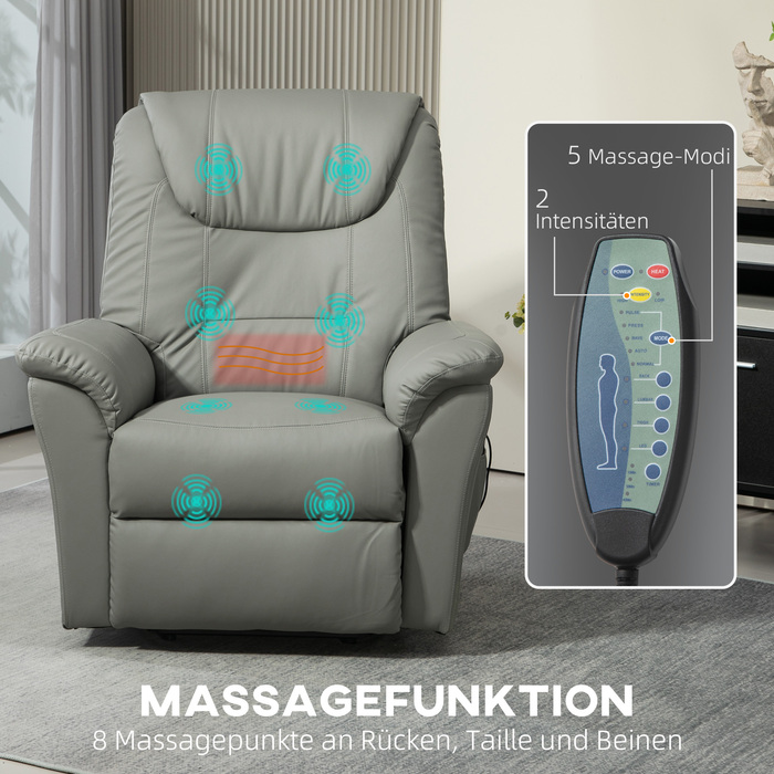 HOMCOM TV Chair with Rise Assist, Electric Recliner with Lie-flat Function, Heating and Massage Function, TV Chair with Spring System | Aosom