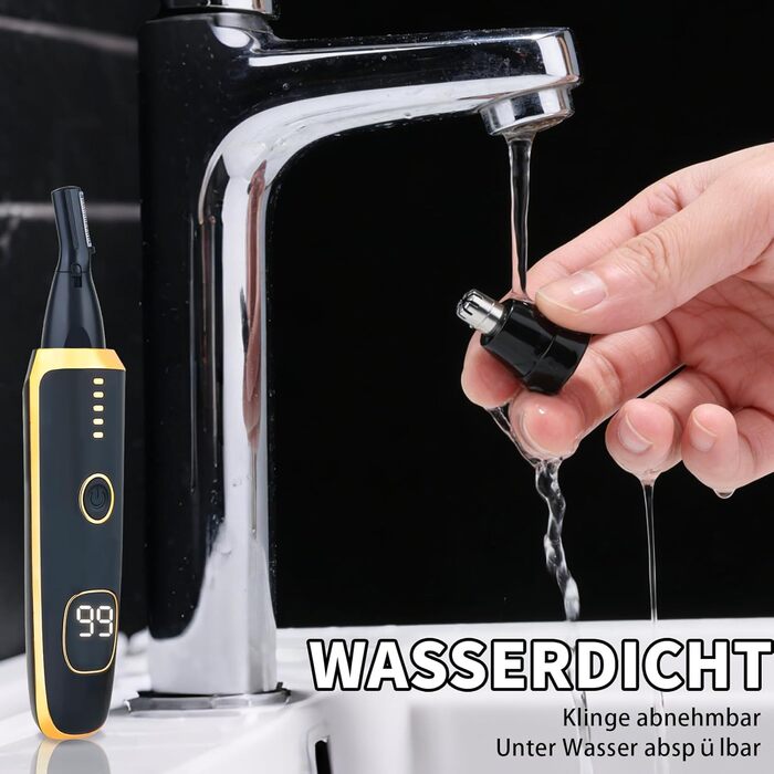 Триммер для носа, брів та вух LED з USB-C зарядкою, водонепроникний IPX7, чорний