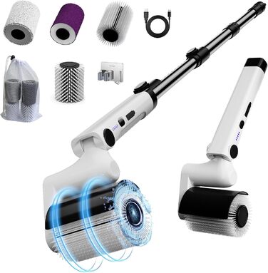 Roller Electric Cleaning Brush - 2-Speed Options, Waterproof, Cordless Electric Cleaning Brush with 4 Versatile Brush Heads and Extendable Handle