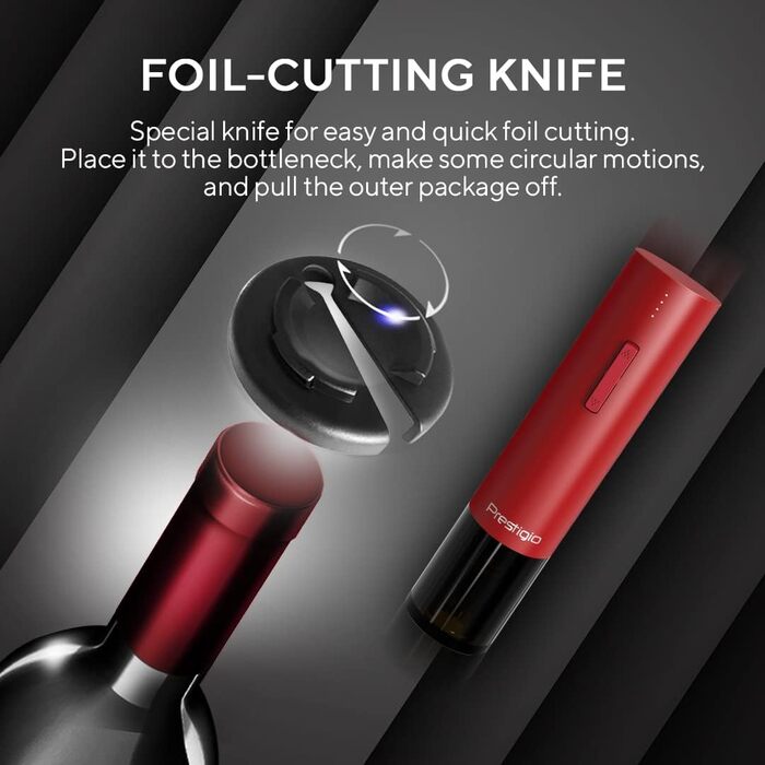 Premium Electric Corkscrew with Charging Station - Integrated Foil Cutter - Packaged in a High-Quality Gift Box - Black/Silver (Valenze - Red)