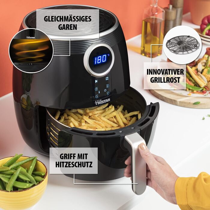 Tristar FR-6956 Hot Air Fryer, Cool-Touch Housing, Overheat Protection, Timer Function, Black, Digital, Regular 4.5L