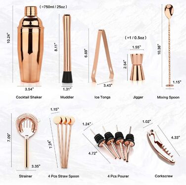 Sovyime Cocktail Set Cocktail Shaker 750ml Bartender Set, 16-Piece Stainless Steel Bar Cocktail Accessories with Wooden Stand, Perfect Home Kitchen Gift for Men Women