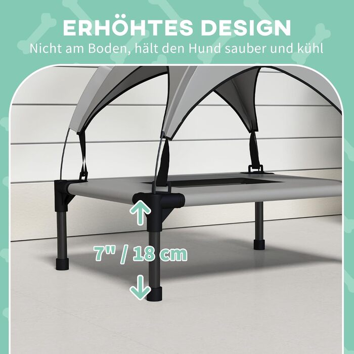 Лежанка для собак PawHut з балдахіном, сірого кольору, 61 x 46 x 63 см. Підходить для міні та маленьких собак. Атмосферостійка, з дихаючим матеріалом.