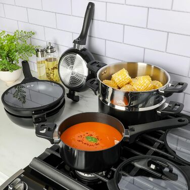 Набір посуду Kenmore 126369.1 з антипригарним покриттям, алюміній, блакитний (9 предметів, чорний)