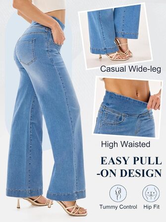 Джинси жіночі Baggy Daen, широкі штанини, висока талія, темно-сині, 31 inseam (XXL Petite), 29 inseam (Mittelblau)