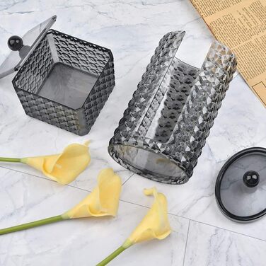 Організатор для ватних дисків, акриловий контейнер для ватних дисків з кришкою, чорний, для спальні, ванної кімнати, туалетного столика