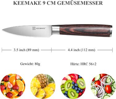 KEEMAKE Набір професійних кухонних ножів, високоякісна сталь, ергономічна ручка, ідеальний подарунок на День батька (ніж для овочів 9см)
