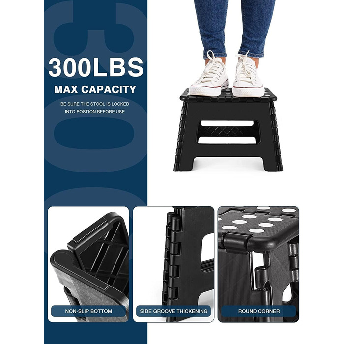 Складний табурет HOUSE DAY 22см, 2 шт. Чорний. Стійкий, антиковзкий, легкий, для дітей, кемпінгу, пікніка, дому