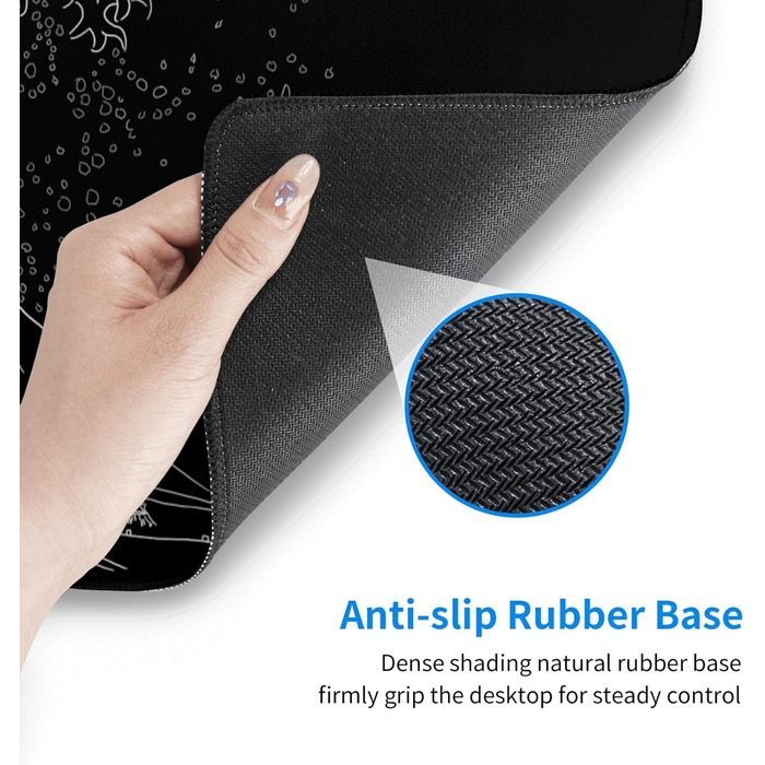 Ігровий килимок для миші Japanisches Gaming-Mauspad, 80 x 30 см, чорний, з гумовою основою, водонепроникний, з прошитими краями, для геймінгу, офісу, дому (Чорна хвиля)