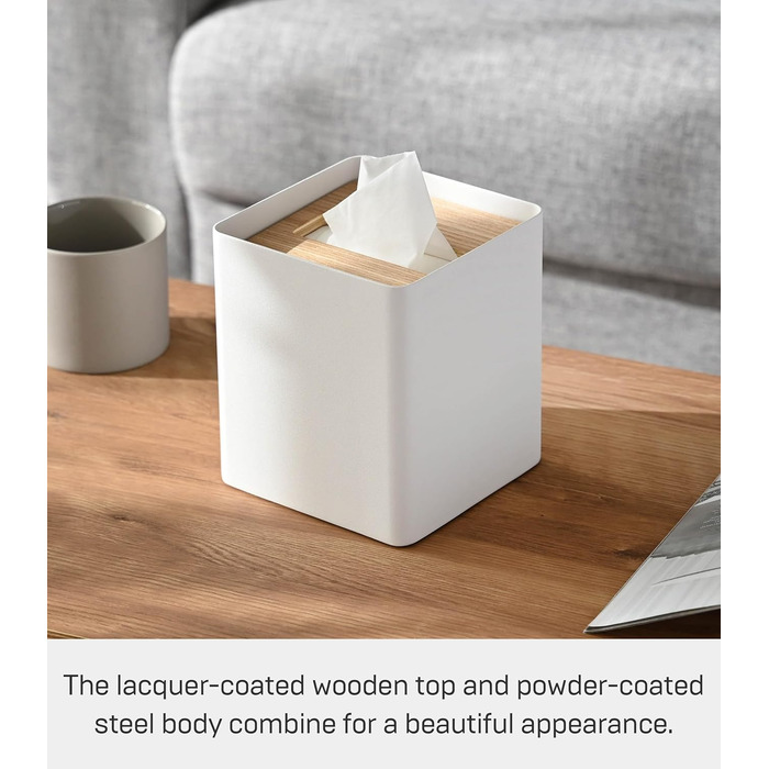 Yamazaki 5180 RIN Tissue Case Square, White, Steel/Wood, 13 x 13 x 15.5 cm