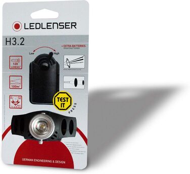 Ліхтар налобний Ledlenser H3.2, LED, фокусування, 120 лм, диммер, дальність 100 м, 3xAAA, батарейки в комплекті
