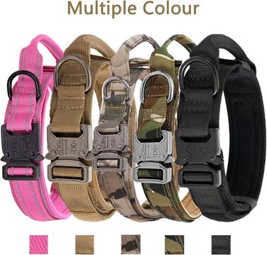 Регульоване нашийник для собак з контролем, тактичний, нейлон, з м'якою підкладкою, металева застібка, для середніх та великих собак, для полювання, тренувань, на відкритому повітрі, рожевий (M, рожевий)