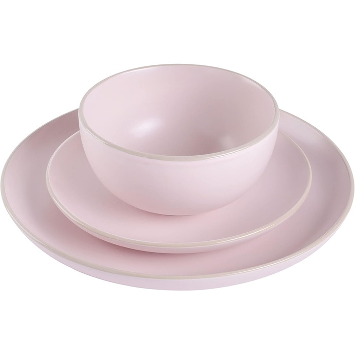 Набір посуду Gibson Home Festival Rings (16 предметів) з рожевого стеунгоду, ручна робота, для 4 осіб, сумісний з посудомийною машиною та мікрохвильовою піччю