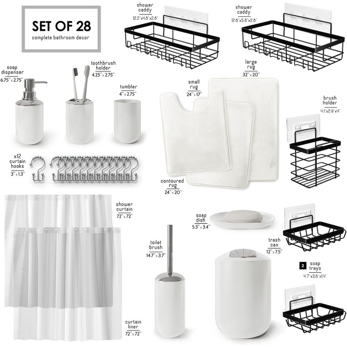 Комплексний набір аксесуарів для ванної кімнати Clara Clark: 25 предметів, салатовий колір, органайзер для душу, шторка для душу, щітка для унітазу, сміттєвий бак, килимок для ванної кімнати