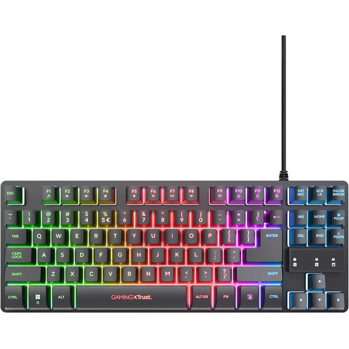 Trust GXT 1794 Комплект для геймінгу: клавіатура QWERTZ DE, миша та килимок, LED підсвітка, бездротова миша (80 годин), компактна TKL USB клавіатура, чорний