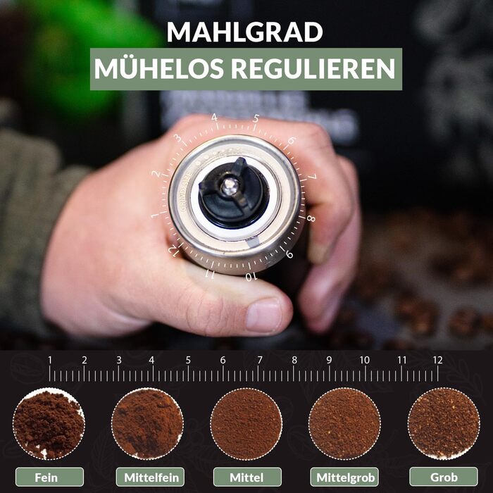 Manual Coffee Grinder with Conical Burr I Adjustable Grind Size - Stainless Steel Coffee Grinder with Brush I High-Quality Hand Coffee Grinder - Hand Coffee Grinder