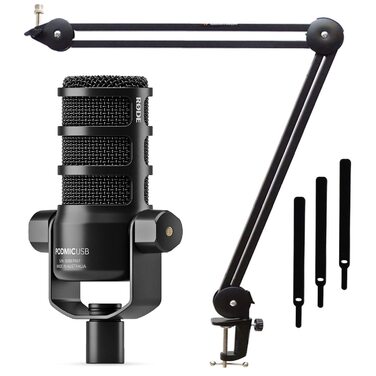 Rode PodMic USB – Професійний USB-мікрофон для подкастів з настільним кріпленням Keepdrum MS138 (Чорний)