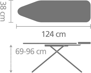 Гладильна дошка Brabantia Bügelbrett B для парогенераторів, 124 x 38 см, металевий стійкий каркас, регульована висота