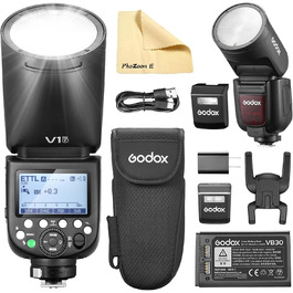 Godox V1PRO-F: Професійний спалах для камер Fujifilm з Li-ion батареєю, 76Ws, HSS 1/8000s, бездротовий зв'язок 2.4G, TTL Godox V1PRO-F: Професійний спалах для камер Fujifilm з Li-ion батареєю, 76Ws, HSS 1/8000s, бездротовий зв'язок 2.4G, TTL