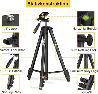 KINGJOY Штатив для камери та смартфона, 180см, з пусковим заходом, для Canon, Nikon, Action Camera, з тримачем для планшету