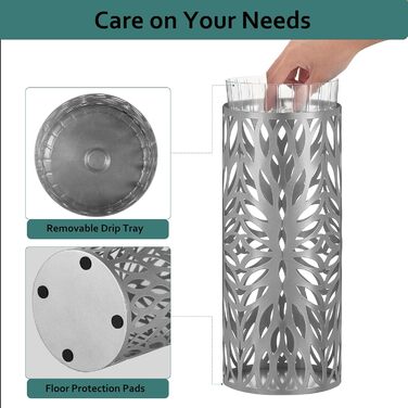 LAND VOI Metal Umbrella Stand - Rectangular, Portable with Drip Tray - Silver