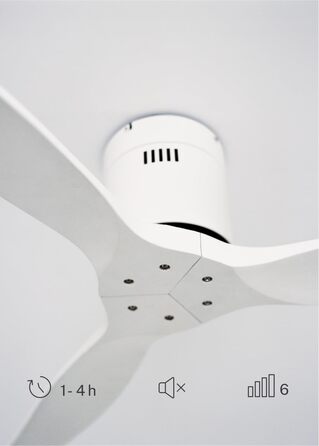 Вентилятор стельовий WINDCALM ABS білий з пультом, 40W, Ø132cm, 6 швидкостей, таймер, DC-двигун, літньо-зимовий режим, без освітлення