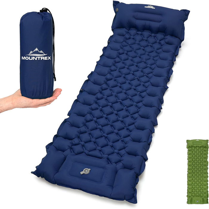 MOUNTREX Isomatte: Надувна килимок для кемпінгу та відпочинку на природі - Ultraleicht, 700g, з насосом, компактний, можна з'єднувати, зелений/блакитний