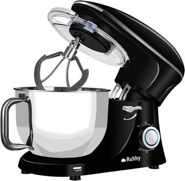 Stand mixer with bowl for cakes and bread with baking accessories. Various models also include a meat grinder and blender. 16746