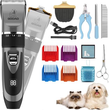 Електрична машинка для стрижки собак та котів, безшумна, USB, акумуляторна, бездротова, для собак та котів (сіра)