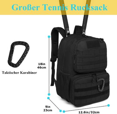 BlesMaller Tactical Tennis Backpack - Unisex with Shoe Compartment & Racket Protection - Black Sports Bag