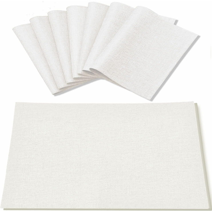 Rinpon Cloth Placemats Set of 8, Linen-Look Fabric Placemats - Machine Washable, Heat Resistant, Wrinkle-Free, Thick Polyester Kitchen Place Mats for Dining Table (White)