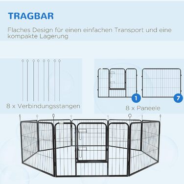 Клітка-манеж для цуценят PawHut 80x60 см з 8 панелей, дверцятами та фіксацією для землі