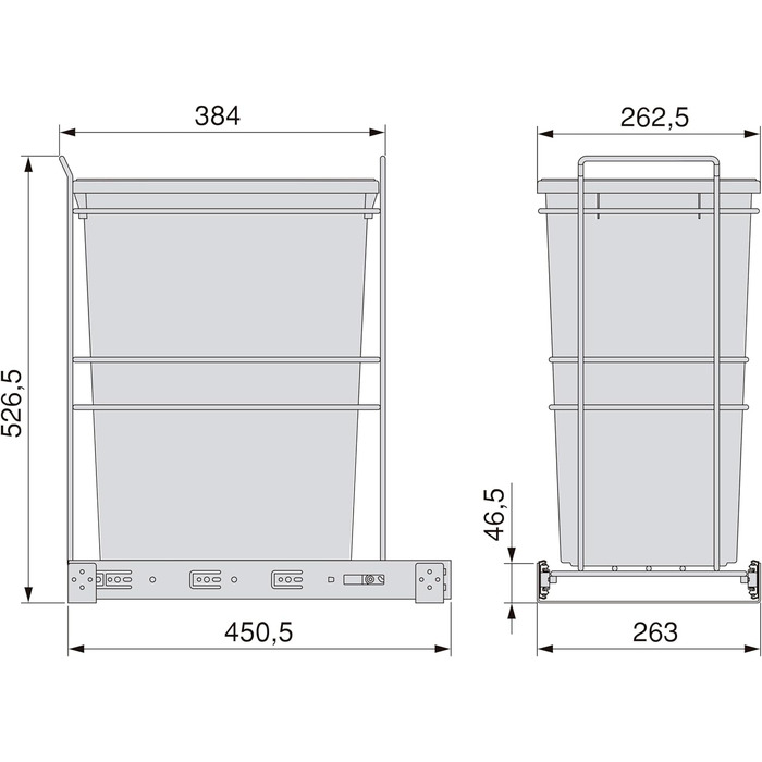 Відро для сміття кухонне Emuca з підвісною системою, 2 висувні контейнери по 20 л, загальний об'єм 40 л (2 x 20 л), сталь та пластик, сірий колір