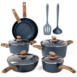 Набір посуду Kitchen Academy 12 предметів: каструлі та сковорідки з антипригарним покриттям, для плити, індукції та мікрохвильовки, блакитний