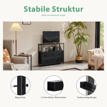 DUMOS Chest of Drawers with Drawers - Chests of Drawers & Sideboards for Bedrooms Suitable, Chest of Drawers with 9 Drawers, Fabric Chest of Drawers with Stable Steel Frame, Ideal for Bedrooms, Living Rooms (Black) (5 TV Drawers Black)