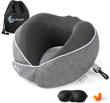 Подушка для шиї темно-сіра для подорожей: подушка-білочка, авто, літак, комплект для подорожей