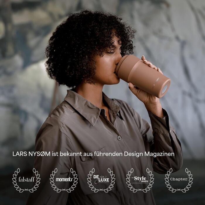 Термокружка LARS NYSØM 380 мл | Термокружка для кави та чаю з нержавіючої сталі | Зігріваючий термос для подорожей | Колір: Taupe Brown/Almond Beige