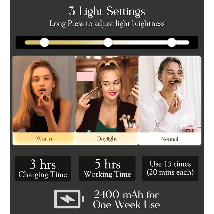 Жіноча косметичка Luxspire з дзеркалом і LED-підсвіткою, велика шкіряна органайзер-валіза для макіяжу та подорожей, магента