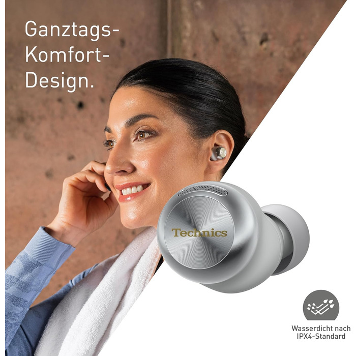 Technics EAH-AZ100E-S Бездротові навушники з активним шумозаглушенням, 10 мм драйвер, Multipoint Bluetooth, AI Voice Focus, срібного кольору