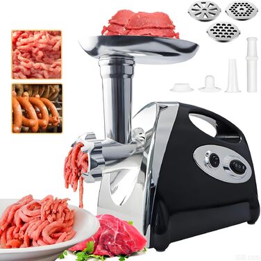 М'ясорубка електрична BenRich Max 2800W з мідним двигуном, 3 диски та насадка для ковбас, чорна