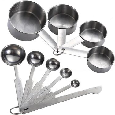8/10-Piece Stainless Steel Measuring Cups and Spoons Set, Stackable Measuring Spoons, DIY Tools, Kitchen Accessories (10 Pieces)