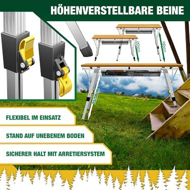 Складний кемпінговий стіл KESSER® 120x70 см з алюмінієвим каркасом та дерев'яною текстурою, до 100 кг, з сумкою для транспортування