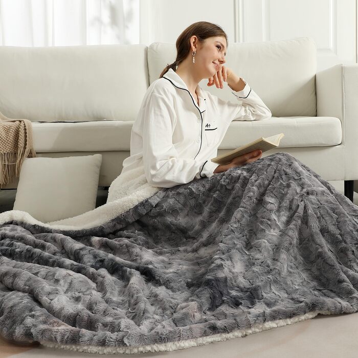 Електрична ковдра COZYTY 150x200 см з автовимкненням – фланель, 6 режимів нагріву, таймер, захист від перегріву, машинне прання (сірий, чорний)