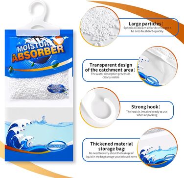 ZSZMFH 15-Piece Moisture Absorber Hanger Bags, Fragrance-Free Humidity Packs, Hanging Closet Dehumidifier Bags, Moisture Absorber Packets, 220g/Pack.