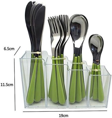 EXZACT Cutlery Set with Stand / 24 PCS Stainless Steel Cutlery Set in a Plastic Holder - Colored Handles - 6 x Forks, 6 x Knives, 6 x Spoons, 6 x Teaspoons - Green (EX153 x 24)
